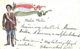 Szabadság, egyenlőség, testvériség. Magyar zászlós hazafias propagandalap Petőfivel / Hungarian flag, patriotic propaganda card