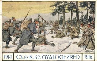 1914-1917 Cs. és Kir. 62. gyalogezred segélylapja az özvegyek és árvák javára / WWI K.u.K. Infantry regiment Nr. 62. charity art postcard s: Tuszynski (EK)