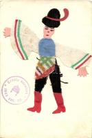 Magyar népviselet. Kézzel készült textil lap / Hungarian folklore. Hand-made textile card, 1940 Erdély hazatért So. Stpl (EK)
