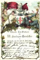 1904 Offizielle Fest-Postkarte des XII. Saalegau-Turnfestes in Pössneck / 12th Gymnastics Festival in Pössneck. advertisement card, Art Nouveau, floral, litho (r)