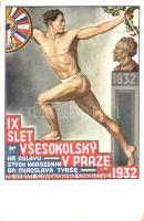 1932 IX. Slet Vsesokolsky v Praze / 9th Sokol meeting in Prague. advertisement card s: Ferd. Hirsla (EK)