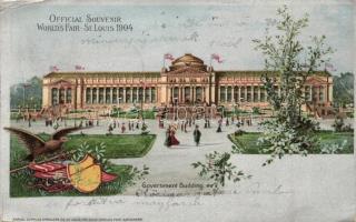 1904 Saint Louis, St. Louis; Worlds Fair, Government Building. Samuel Cupples silver litho art postcard s: H. Wunderlieb (EK)