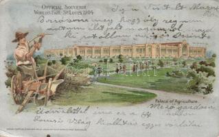 1904 Saint Louis, St. Louis; Worlds Fair, Palace of Agriculture. Samuel Cupples silver litho art postcard s: H. Wunderlieb (EK)