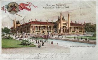 1904 Saint Louis, St. Louis; Worlds Fair, Palace of Mines and Metallurgy. Samuel Cupples silver litho art postcard s: H. Wunderlieb
