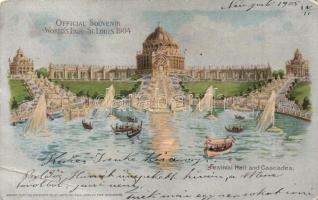 1904 Saint Louis, St. Louis; Worlds Fair, Festival Hall and Cascades. Samuel Cupples silver litho art postcard s: H. Wunderlieb (EB)