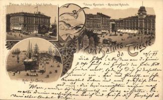 1899 Trieste, Palazzo del Lloyd, Palazzo Municipale, Molo St. Carlo / palace, town hall, molo. Alessandro Levi Art Nouveau, floral, litho