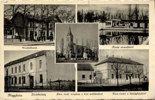 Nagykáta, vasútállomás, Artézi strandfürdő, Járásbíróság, Római katolikus templom, Hősi emlékmű, községháza (kis szakadás / small tear)