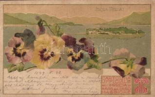 1899 Isola Bella. Cartolina ufficiale dellImpresa di Navig. sel Lago Maggiore. Art Nouveau, floral, litho (Rb)