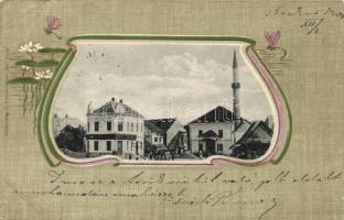 Dolnja Tuzla, street view with mosque. Art Nouveau J. Schnürmacher (EK)