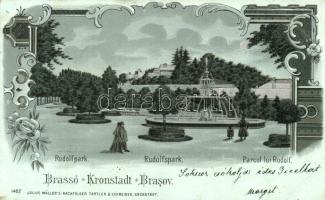 Brassó, Kronstadt, Brasov; Rudolfpark / Rudolfspark / Parcul lui Rudolf / park. Julius Müller 1482. Art Nouveau, floral, litho