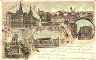 Pardubice, Radnice, Obc. Zalozna, Bile predmesti, Pomnik Bc. Veverku / town hall, monument. Art Nouveau, floral, litho (EK)