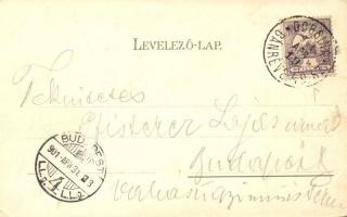 Bánréve, Hámos kastély, vasútállomás gőzmozdonnyal, népviselet, kiadja Grad M. floral, Art Nouveau, ...