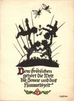 Dem fröhlichen gehört die Welt, die Sonne und das Himmelszeit / children silhouette art postcard. Plischke-Kunst 13b. s: Georg Plischke (EB)