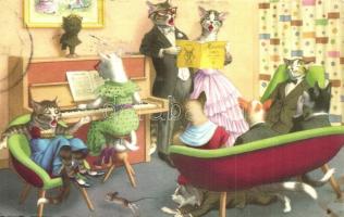 Cats music lesson at home, piano. Alfred Mainzer ALMA 4892. (EK)