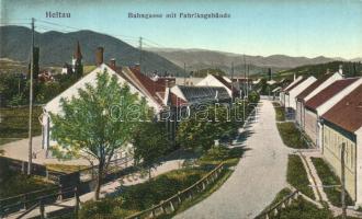 Nagydisznód, Heltau, Cisnadie; Vasút utca, gyár épületek / Bahngasse, Fabriksgebäude / railway street with factories