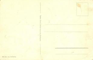 1940 Szatmárnémeti, Satu Mare; dombornyomású irredenta képeslap nemzeti szalag díszítéssel; Szeiler ...