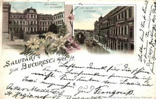 1898 Bucharest, Bucuresci; Ministerul de Finante, Calea Victoriei / Ministry of Finance, street view. Louis Glaser floral, litho (EB)