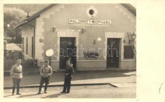 Malomrét, Zsornava, Zhornava; vasútállomás katonákkal / Bahnhof / railway station with soldiers. photo