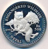 Nepál 1992. 500R Ag Vörös panda T:PP fo. Nepal 1992. 500 Rupee Ag Red panda C:PP spotted Krause KM#1090