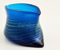 Horváth Márton (1941-2013): Díszváza, anyagában színezett, fújt üvegszál díszítéssel, hibátlan, jelz...