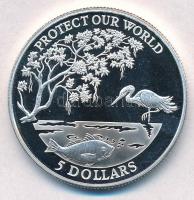 Fidzsi 1993. 5D Ag Védjük a világunkat / Zátonyikócsag T:PP  Fiji 1993. 5 Dollars Ag Reef heron C:PP  Krause KM#81
