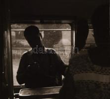 cca 1969 Csuklós autóbusz belülről, kalauzzal, 4 db szabadon felhasználható, vintage negatív, 6x6 cm