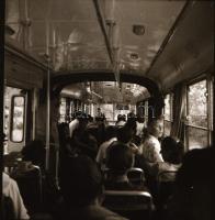 cca 1969 Csuklós autóbusz belülről, kalauzzal, 4 db szabadon felhasználható, vintage negatív, 6x6 cm