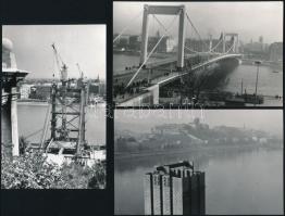 cca 1963-1964 Budapest, az Erzsébet híd építése, 5 db vintage fotó, 11x18 cm és 9x14 cm