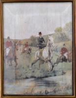 cca 1900 vadász témájú réz asztali szivartartó, csont fogókkal, kézzel színezett litográf képekkel, ...