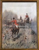 cca 1900 vadász témájú réz asztali szivartartó, csont fogókkal, kézzel színezett litográf képekkel, ...