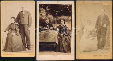 cca 1866 Házaspárok, 3 db vizitkártya méretű fénykép, 10,5x6 cm
