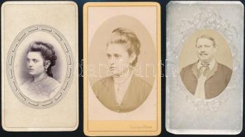 cca 1868 Ovális portrék, 3 db vizitkártya méretű fénykép, 10,5x6 cm