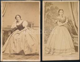 cca 1860 Krinolin szoknyában, 2 db vizitkártya méretű fénykép, 10x6 cm