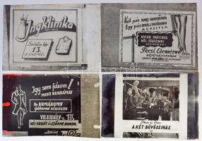 cca 1948 Mozikban vetített kereskedelmi és politikai reklámok, 13 db vintage üveglemez pozitív kép (még színezés előtti állapotban), Fekete György (1904-1990) budapesti fényképész hagyatékából, 6x9 cm
