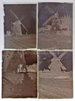 cca 1930 Alföldi szélmalmok, 4 db vintage üveglemez negatív, Kerny István (1879-1963) hagyatékából, 6x4 cm / windmills, 4 glass negatives