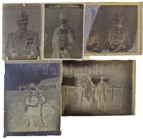 cca 1914-1944 közötti katonai felvételek, klf. korból és kfl. helyszínekről, 13 db vintage üveglemez negatív, 6x9 cm és 9x12 cm között