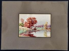 Diószeghy László (1877-1942): Vízpart. Akvarell, papír, jelzett, 11×15 cm