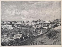 Veszprémi Endre (1925- ): Budapest látképe a Rózsadombról. Rézkarc, papír, jelzett, 29×39 cm