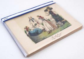 32 db különböző magyar népviseleteket, különféle tájakra jellemző viseleteket bemutató XIX. sz. köze...