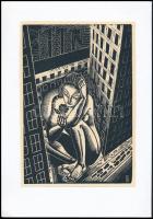 Dallos Hanna (1907-1944): Nagyvárosi magány, fametszet, papír, jelzett a metszeten, kartonra ragasztva, 23×16 cm