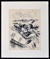 Márffy Ödön (1878-1959): Heverészés, litográfia, papír, utólag jelzett, paszpartuban, 21,5×16,5 cm