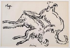Rippl-Rónai József (1861-1927): Kutyák, cinkográfia, papír, jelzett a cinkográfián, paszpartuban, 16×23,5 cm