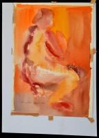 Nagy jelzéssel: Női akt háttal. Akvarell, papír, 35×25 cm