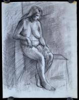 Czóbel jelzéssel: Ülő női akt. Szén , papír, felcsavarva, 66×50 cm