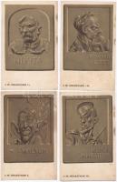 8 db "A Mi Jóbarátaink" politikus, uralkodó művészi motívumlap. Borsszem Jankó Levelezőlap...