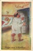 4 db régi humoros motívumlap. John Wills és Kaszás Jámbor aláírásaival / 4 pre-1945 humorous motive ...