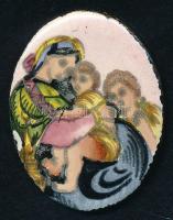 Szűz Mária a kisdeddel, kisméretű kézzel festett zománckép, 3x2,5 cm