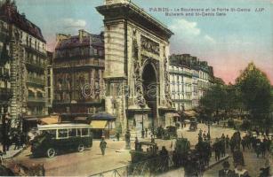 Paris - 2 db régi városképes lap, autóbusz, automobil, utcaseprő / 2 pre-1945 town-view postcards, autobus, automobile, street sweeper