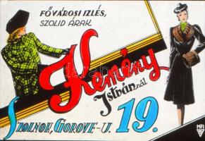 cca 1947 Szolnok, Kemény István reklámja diapozitív kép üveglemezen, 8x8 cm