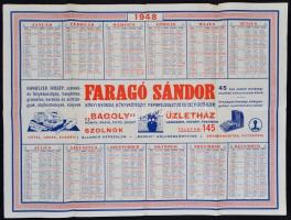 1948 Szolnok, Faragó Sándor nyomda nagyméretű reklám naptár + illeték díszabás. 63x45 cm